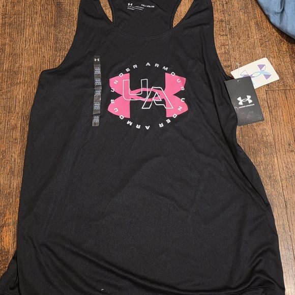 Under Armour Tops - Under Armour Black Tank Top with Pink Logo